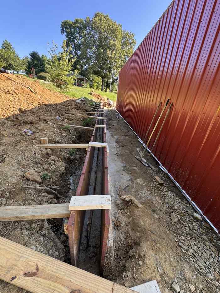 Wooden forms set for a concrete wall pour