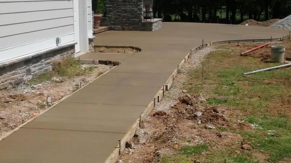 New colored concrete driveway, freshly poured