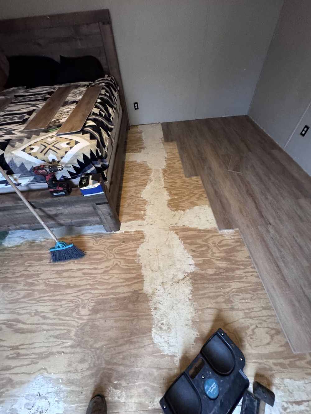 Bedroom floor installation in progress