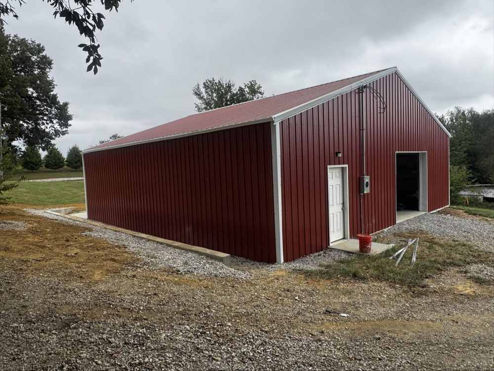 Finished pole barn with side entry door