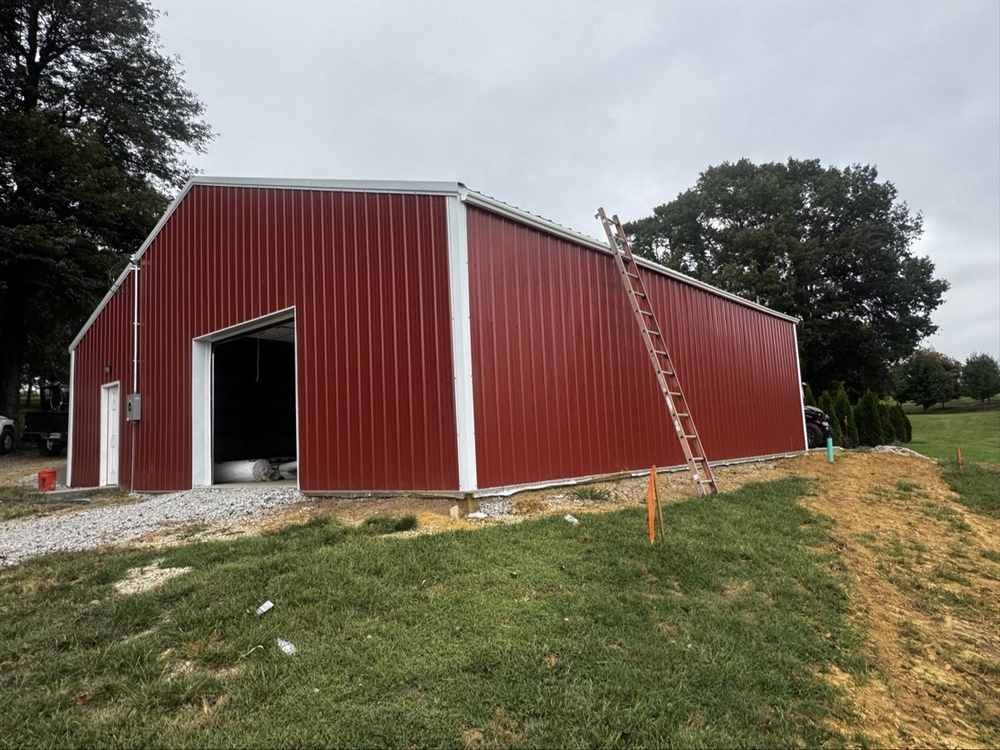 Finished pole barn, rear view