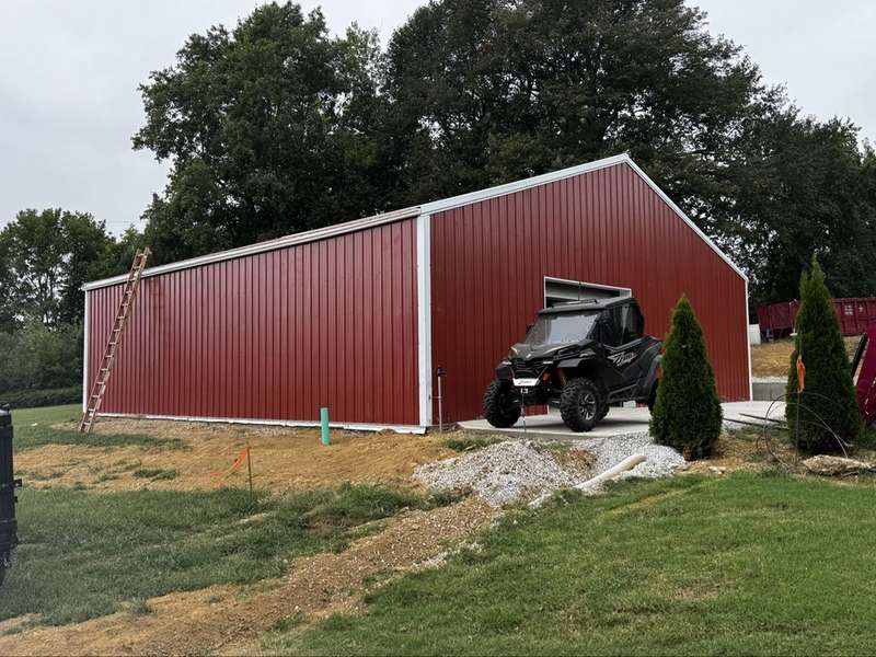 Finished pole barn, side view
