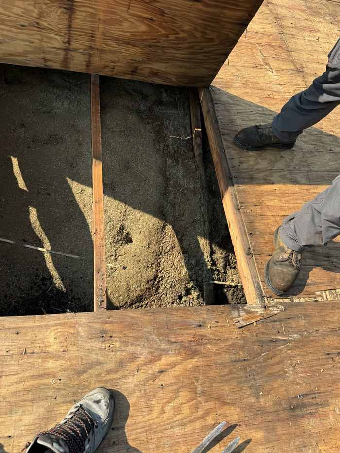 Rotted roof decking exposed during tear-off